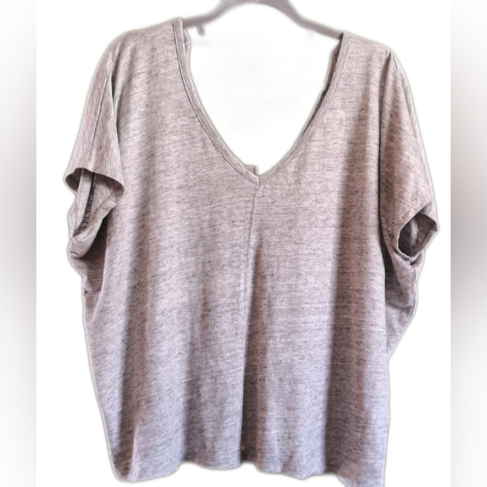 Chaser Linen Double V Grey Cap Sleeve Dolman Short Sleeve Tee S